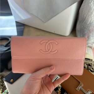 CHANEL Pink Quilted CC Logo Leather Wallet
